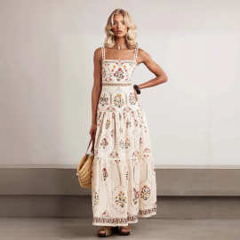 欧美跨境2026新波西米亚风高腰大摆裙夏季海边度假宽松显瘦连衣裙