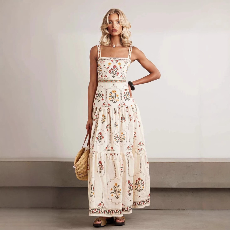 European and American Cross-Border 2026 New Bohemian Style High-Waisted Flared Skirt Summer Beach Vacation Loose Slimming Dress European and American Cross-Border 2026 New Bohemian Style High-Waisted Flared Skirt Summer Beach Vacation Loose Slimming Dress