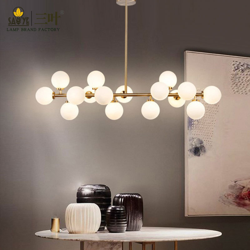 Nordic Post-modern One-word Long Strip Dining Lights Creative Personalized Glass Round Ball Magic Bean Restaurant Chandelier Cross-border Exclusive Nordic Post-modern One-word Long Strip Dining Lights Creative Personalized Glass Round Ball Magic Bean Restaurant Chandelier Cross-border Exclusive