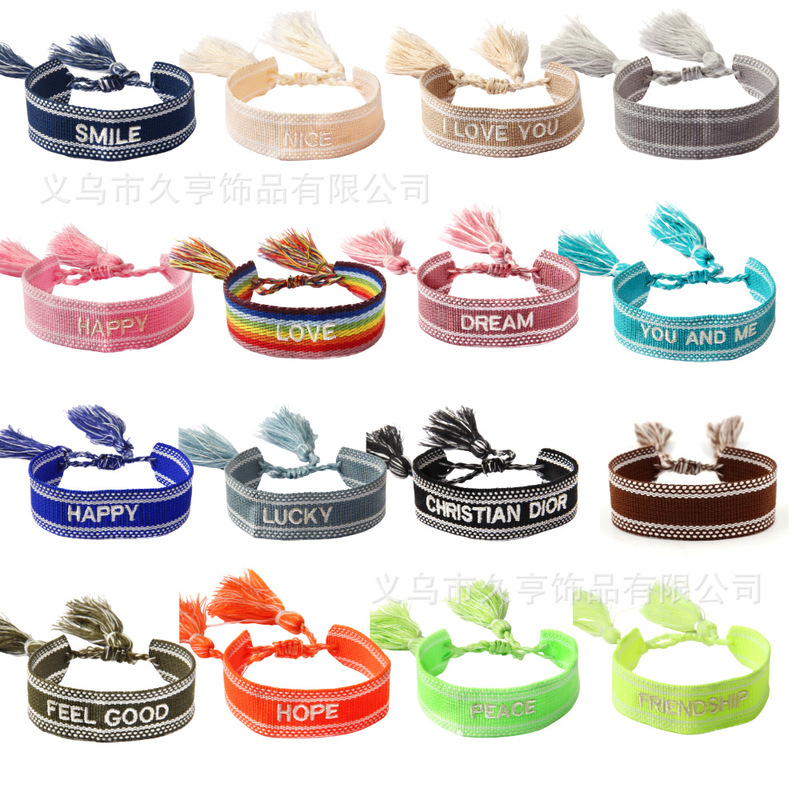 Wholesale Letter Embroidery Bracelets Handmade Woven Tassel Bracelets European and American Cross-Border Logo with Multi-Color Gifts