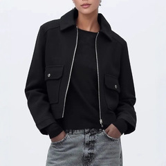 2025欧美女装亚马逊秋冬新品街头时尚休闲拉链外套女士修身呢夹克