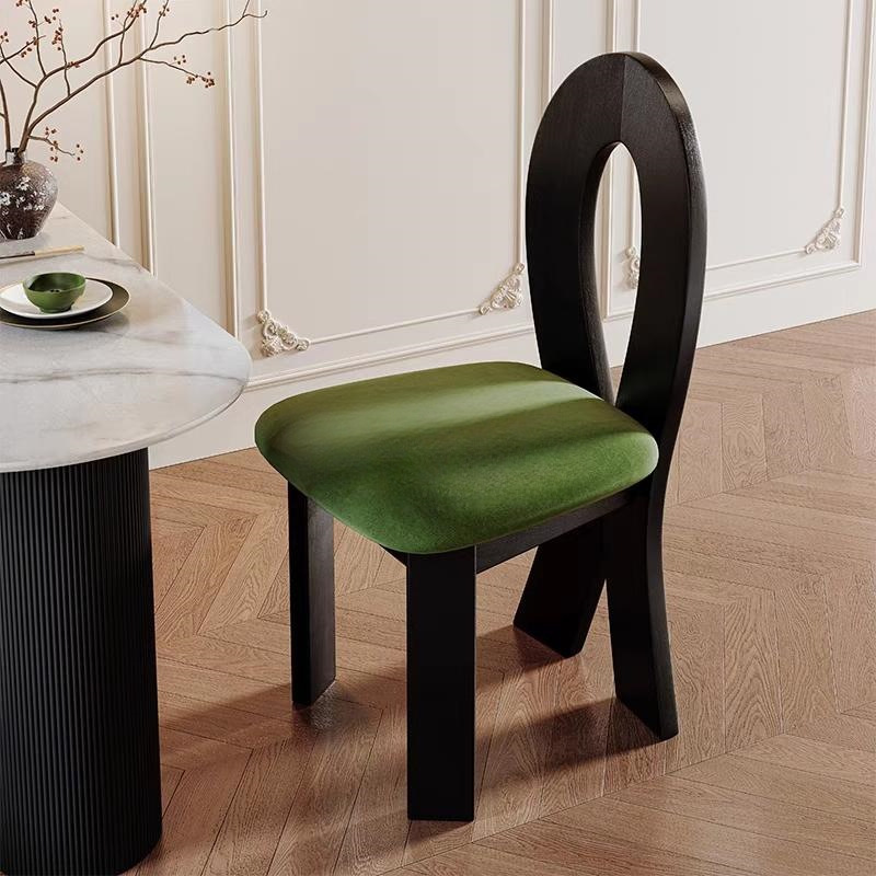 French Mid-Century Wabi-Sabi Style Dining Table and Chairs Solid Wood Dining Chair Home Restaurant Key Mermaid Back Chair Makeup Stool