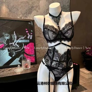 Europe and the United States cross-border fun plus size three-piece set Amazon hot summer lace eyelash lace stitching with hanging neck foot ring