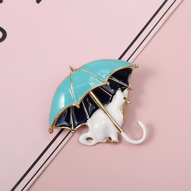 Cat, Umbrella Pattern Cute Pin Cat Umbrella Alloy Enamel Plating Women's Brooches
