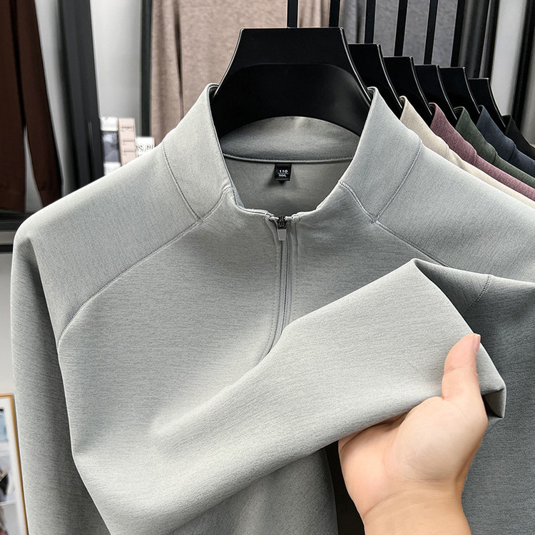 Cross-border half-zip, stand-up collar, long-sleeve sweatshirt for men, featuring a light luxury, business-casual, solid-color design, suitable for sports and leisure wear, and also available as a polo shirt Cross-border half-zip, stand-up collar, long-sleeve sweatshirt for men, featuring a light luxury, business-casual, solid-color design, suitable for sports and leisure wear, and also available as a polo shirt