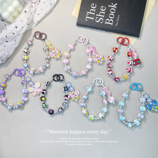 Cream hand-painted bead pendant key chain ccd lanyard bag decorative pendant butterfly cute girl anti-lost chain
