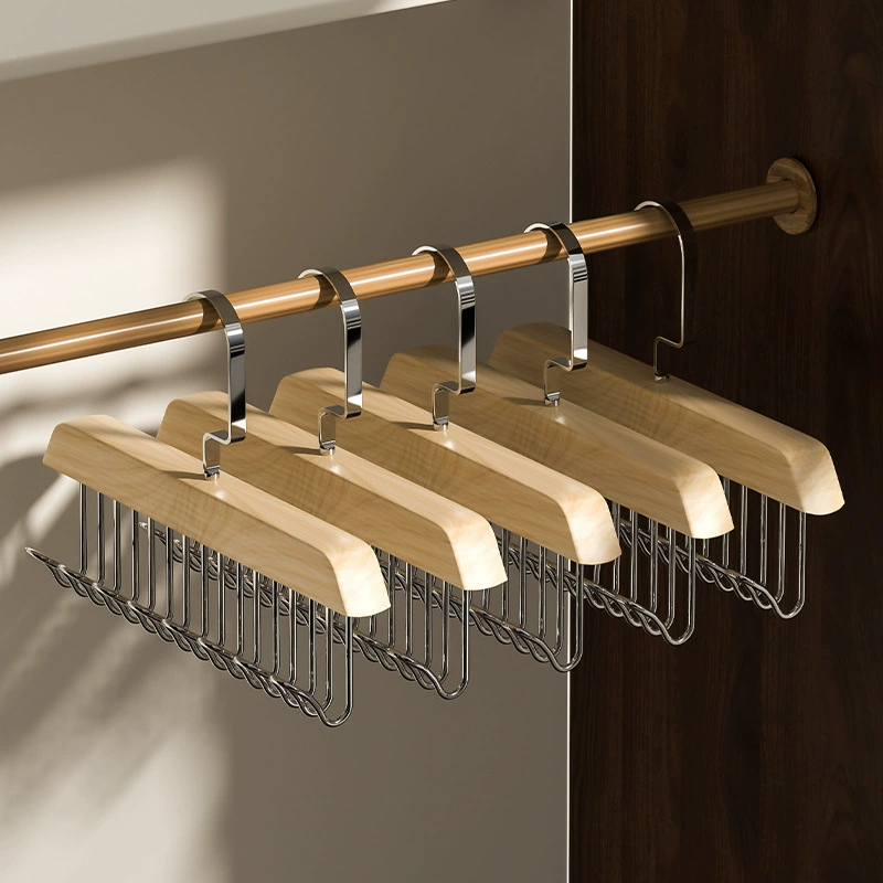 Wooden 8-Hook Universal Hanger, Natural Solid Wood, Space-Saving Home Drying & Storage