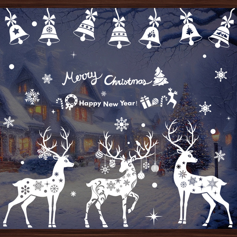 鈴ヘラジカクリスマスシールクリスマスおめでとう雪だるま老人雪雪静電貼りクリスマスデパートショーウインドー貼り|undefined
