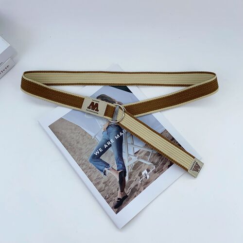 Korean-style Youthful Instagram-inspired Student-Ready Double-Loop Striped Canvas Belt — Trendy Denim Pants–Matching Fabric & Leather Belt for Women