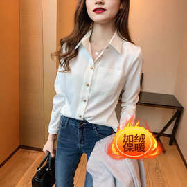 加绒加厚保暖雪纺衬衫女设计感小众轻熟衬衣秋冬长袖洋气上衣