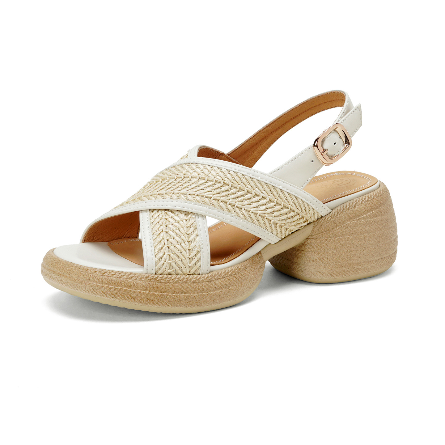 Sandal nữ cao gót mũi hở quai chéo khóa một chữ, đế dày gót thô — Màu nâu nhạt chi tiết 16