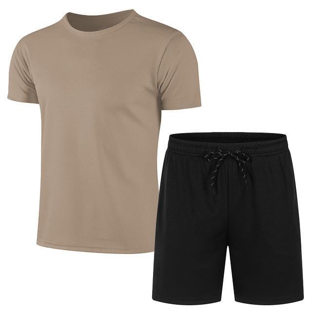 Se puede hacer - camiseta de traje de manga corta de malla para hombres de verano + pantalones cortos deportivos de cinco puntos en color sólido y casual