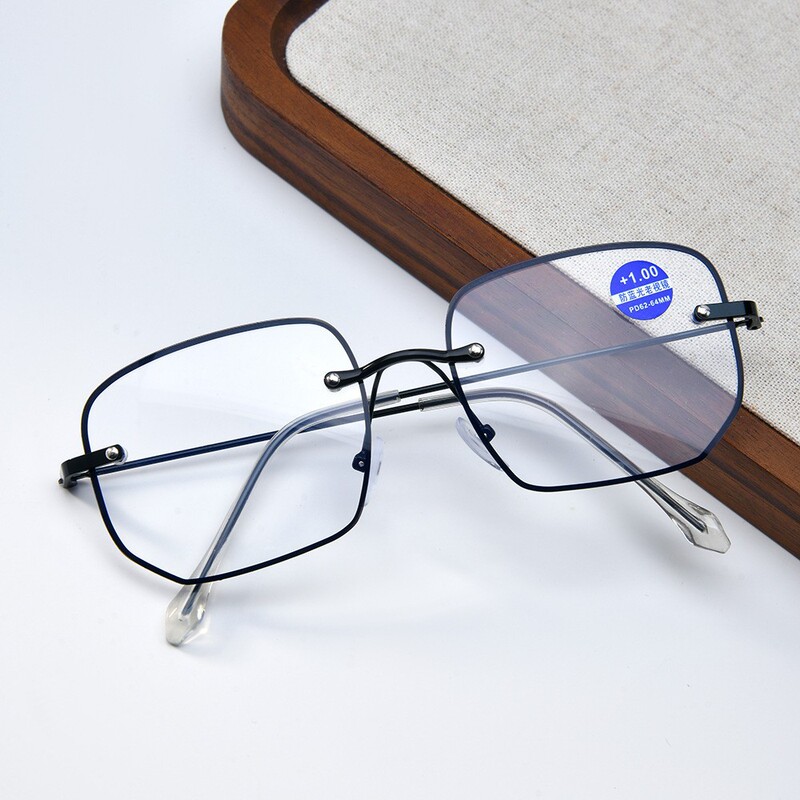 Frameless Photochromic Reading Glasses, Progressive Multi-Focus Reading Glasses for Both Distance and Near Vision, Anti-Blue Light Clear Reading Glasses Frameless Photochromic Reading Glasses, Progressive Multi-Focus Reading Glasses for Both Distance and Near Vision, Anti-Blue Light Clear Reading Glasses