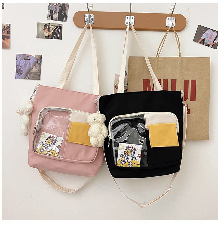 Korean style campus style shoulder bag, literary and versatile, casual student crossbody bag, cartoon cute transparent shoulder bag_voghion.com
