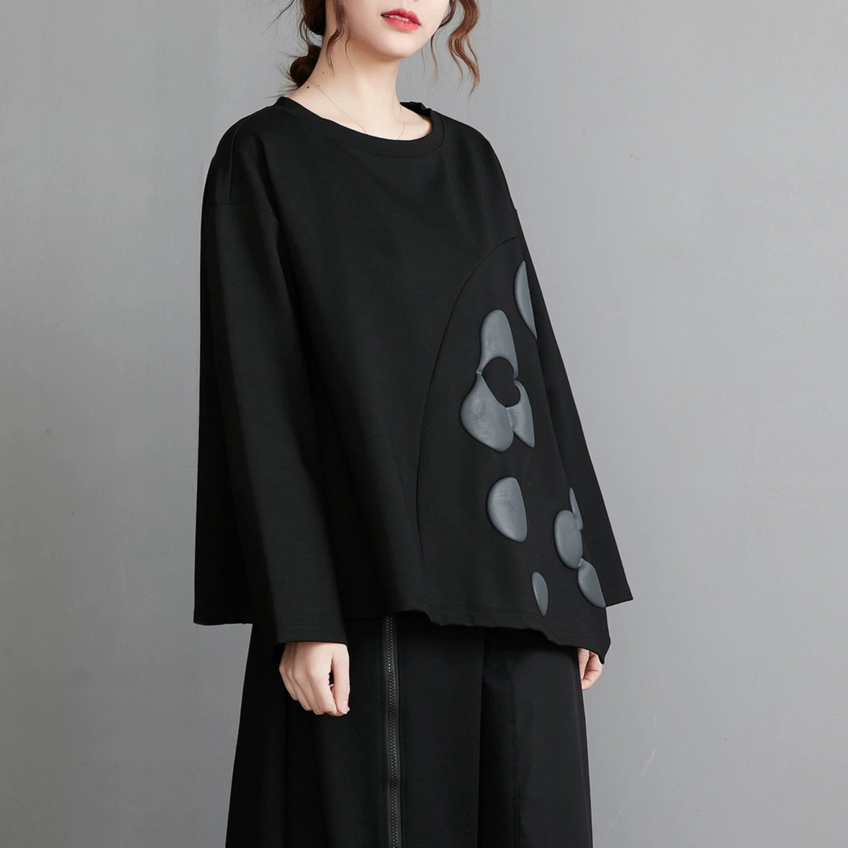 Осенний комплект, длинный рукав, толстовка, oversize, плюс размер