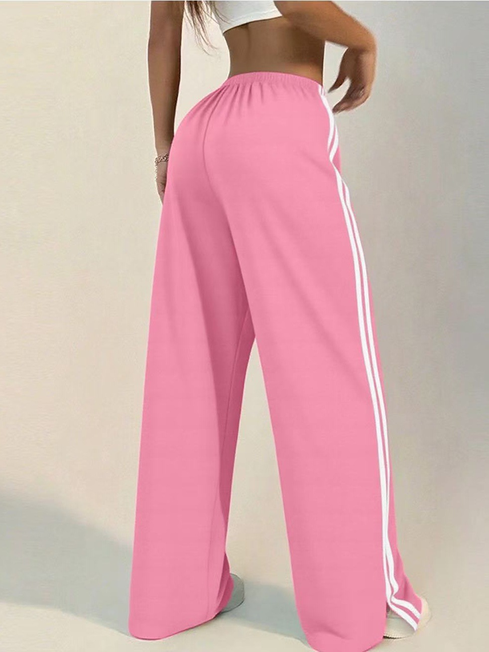 High-waisted Wide-leg Lounge Pants With Side Stripe Detail_voghion.com