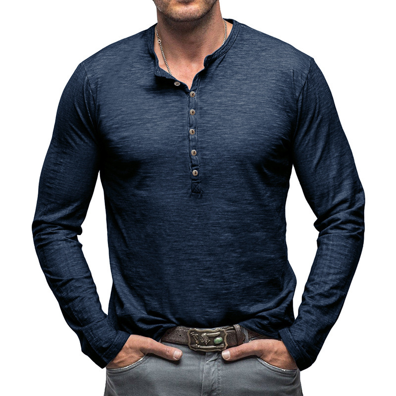 2024 Autumn and Winter Cross-border Men's Wear Foreign Trade Men's Long-sleeved T-shirt Outdoor European and American Men's Henry Shirt Slub Cotton Top 2024 Autumn and Winter Cross-border Men's Wear Foreign Trade Men's Long-sleeved T-shirt Outdoor European and American Men's Henry Shirt Slub Cotton Top