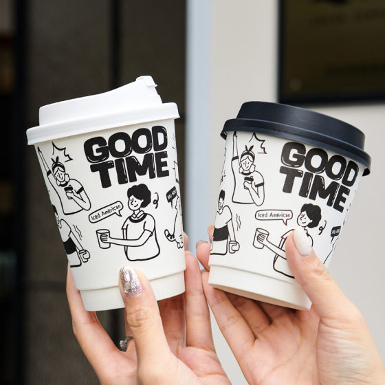 Disposable coffee cup milk tea paper cup coffee cup special outdoor packing with lid commercial hot drink hand painted graffiti