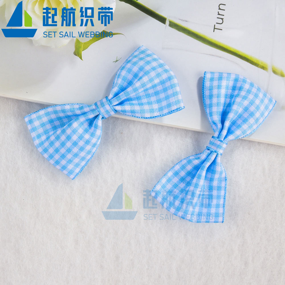 DIY髮飾配件 布藝雪紡格子蝴蝶結材料半成品服裝包包胸針輔料配飾