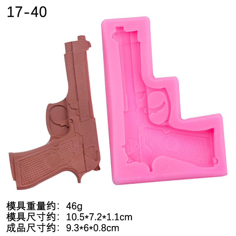 Pistola metralleta ametralladora tamaño bala de silicona molde juego tema pastel chocolate fondant Decoración