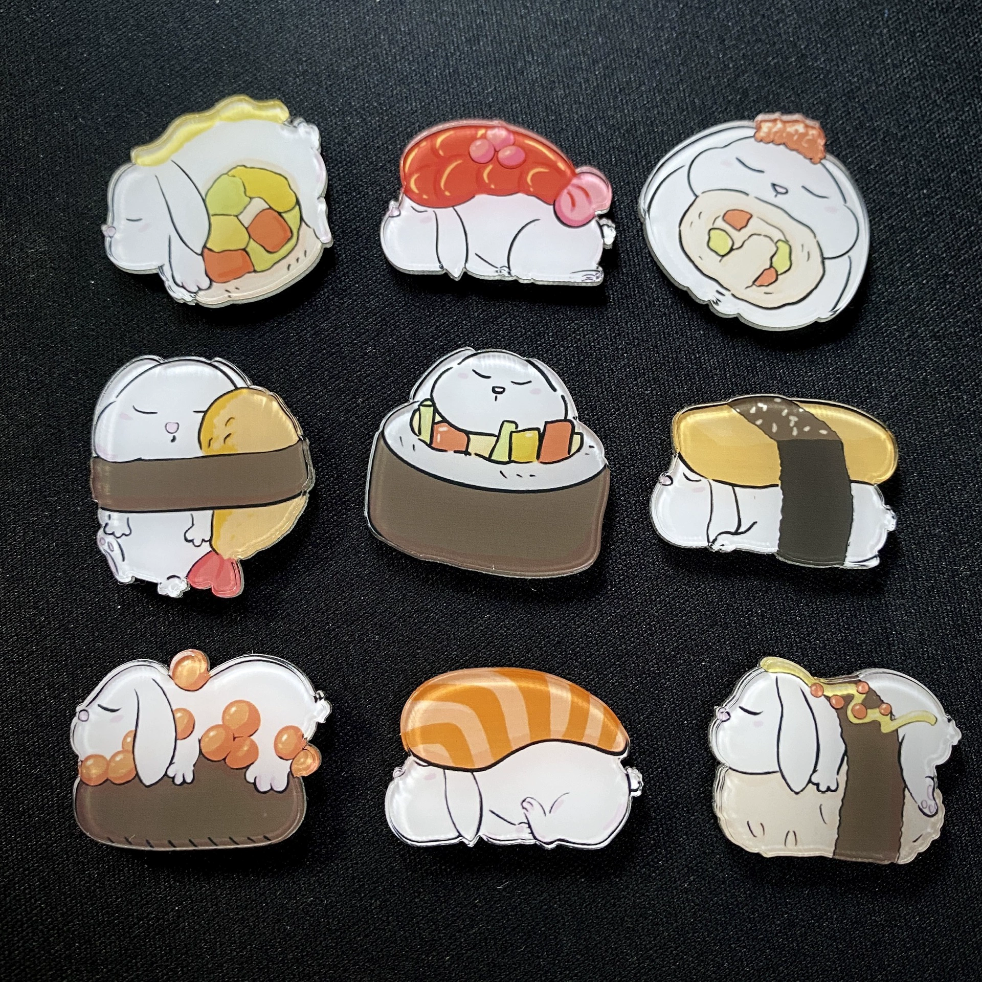 Акриловая мультяшная еда Японский суши-кролик Пара Лучший друг Индивидуальная брошь Значок Индивидуальный значок