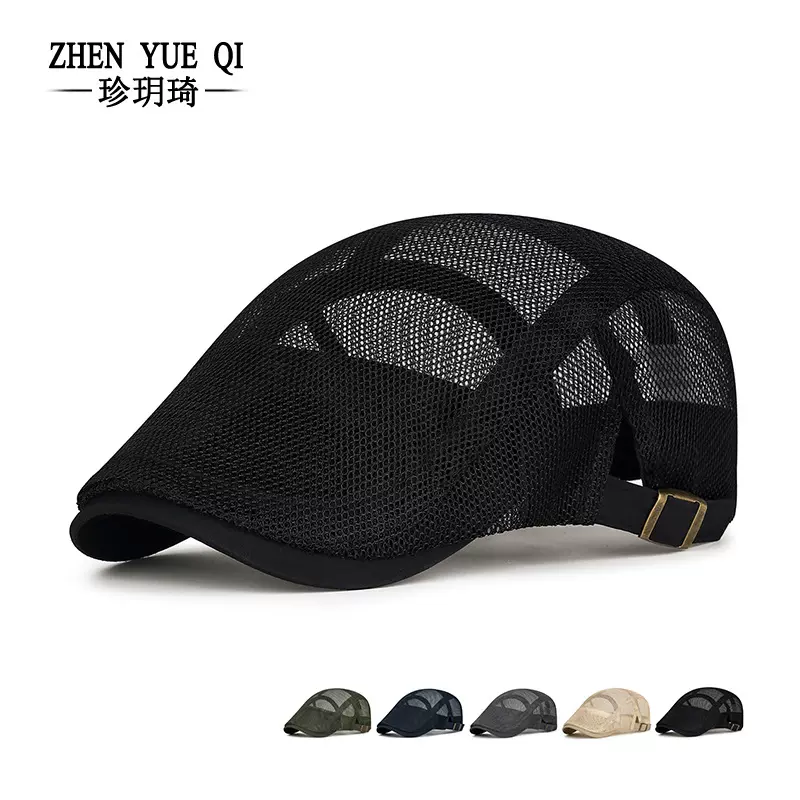 夏季薄款休闲贝雷帽男女全网眼透气前进帽英伦复古遮阳防晒鸭舌帽