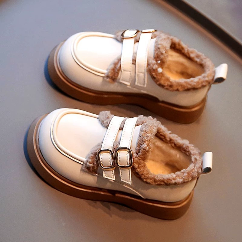 Детская бархатная кожаная обувь 2024 хлопчатобумажная обувь на мягком подошве