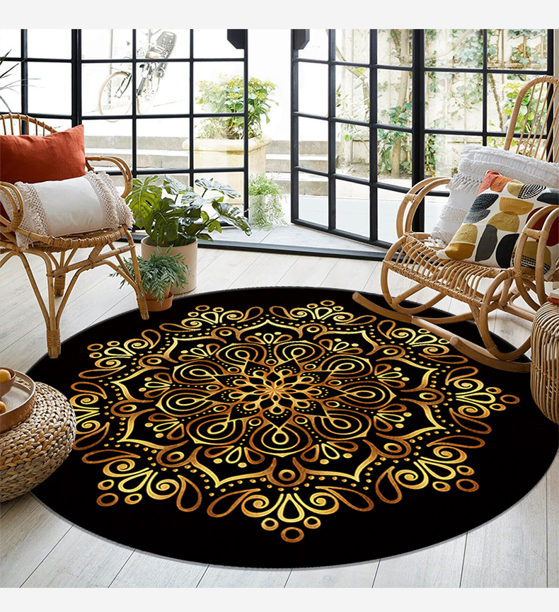 烫金曼陀罗地毯,民族风地毯,地毯民宿,客厅茶几毯,阳台桌椅地垫