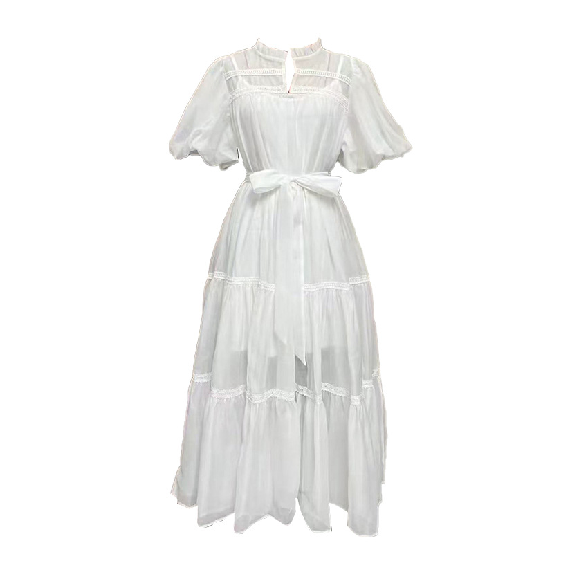 Simple Retro Maxi Dress Crew Neck Hollow Out Cutout Puff Sleeve Lace up Dress 23 Simple Retro Maxi Dress Crew Neck Hollow Out Cutout Puff Sleeve Lace Up Dress
