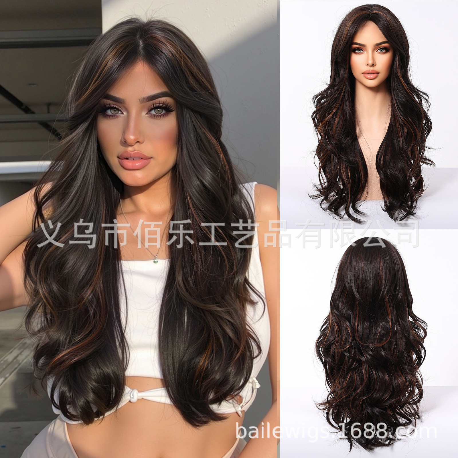 Peluca transfronteriza, cabello largo y rizado de punto medio negro, seda de alta temperatura, cubierta de cabeza completa, fibra química, hair femenino, stock europeo y americano al por mayor