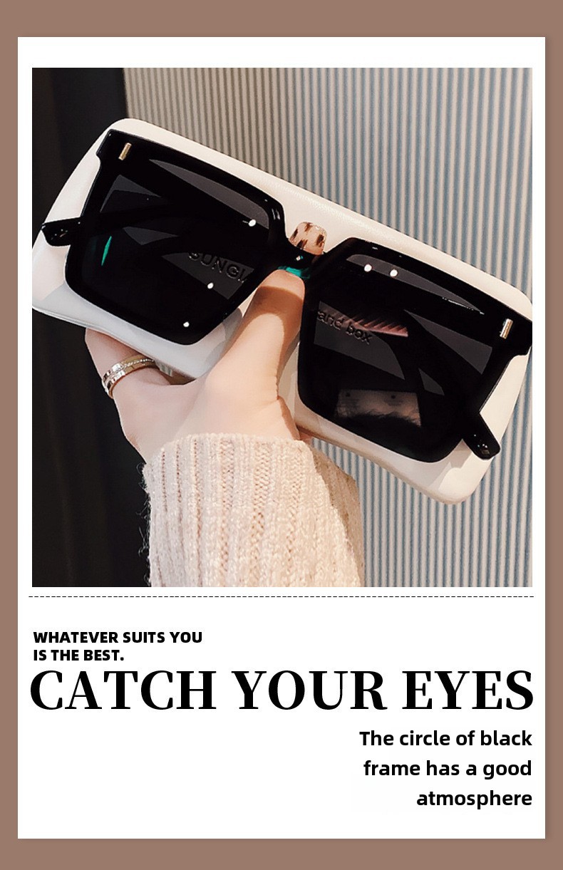 New Large Frame Trendy Internet Celebrous Sunglasses Little Red Book Women's High Sense Box Sunglasses Shake Tone Same Style UV Protection_voghion.com