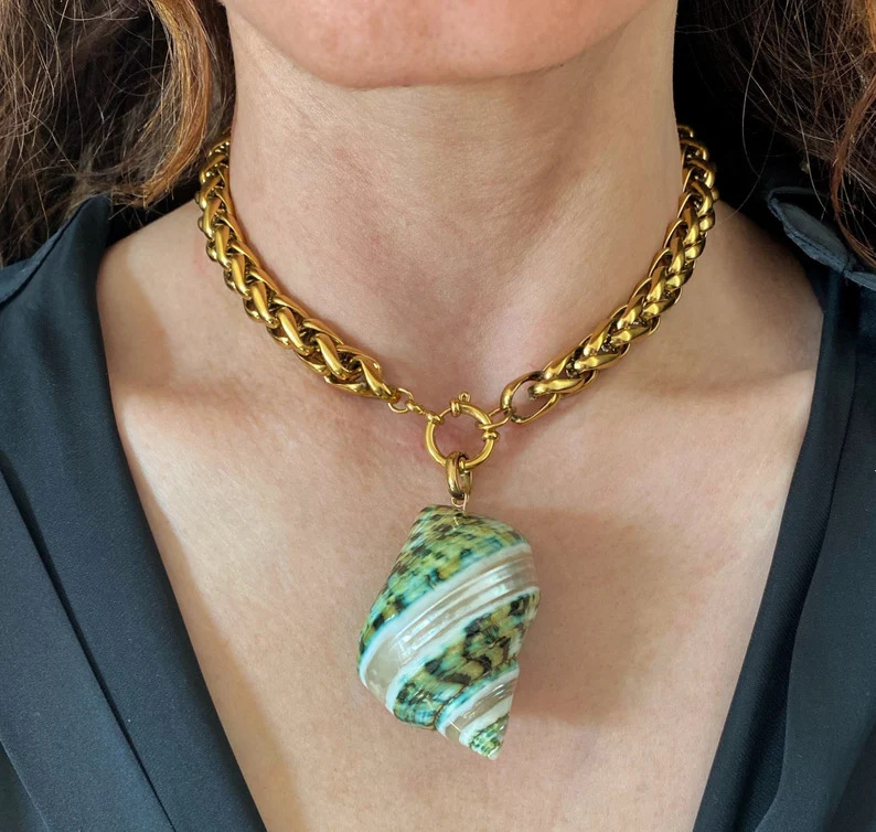 126g Weight Shell Pendant Material Casual Beach Shell Shell Titanium Steel Wholesale Pendant Necklace