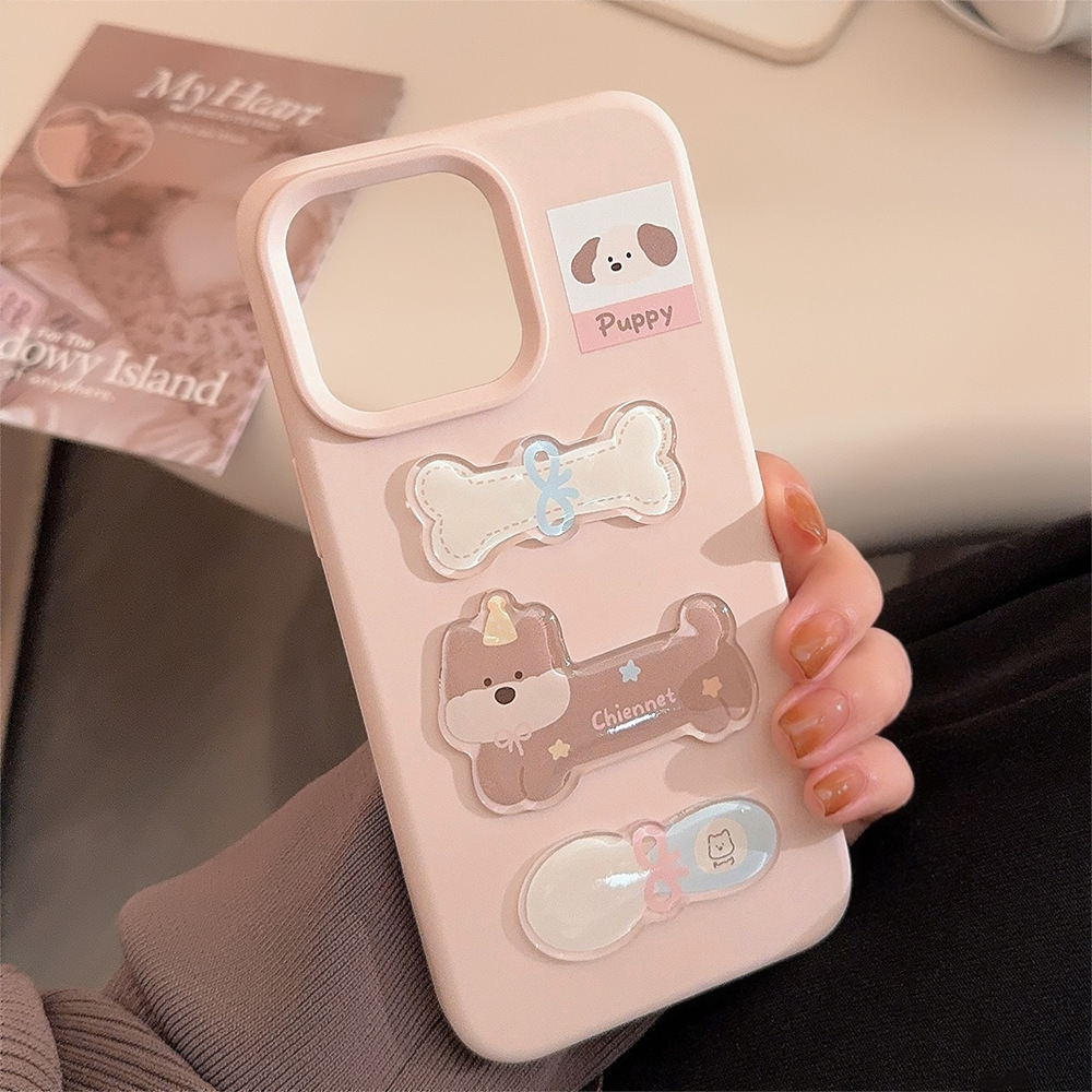 Perro de hueso rosa iphone16promax estéreo Apple 15pro/14 funda de teléfono tridimensional para ip15