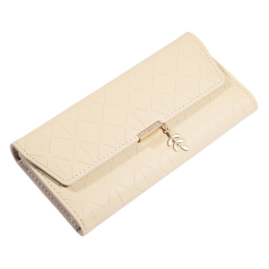 Zhengnan's Popular Women's Long Wallet, Korean Style Pu Leather with Plaid Leaf Pattern and Clasp, 70% off Large-Capacity Handbag for Women