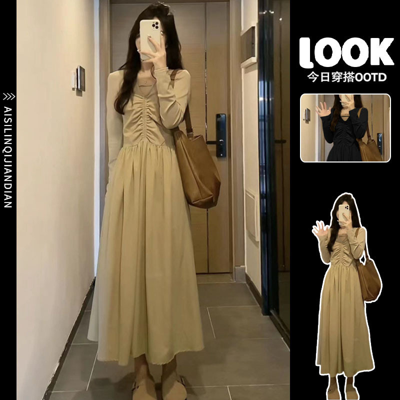 2024 new early autumn French black high-end long sleeve dress children's small temperament early autumn long skirt