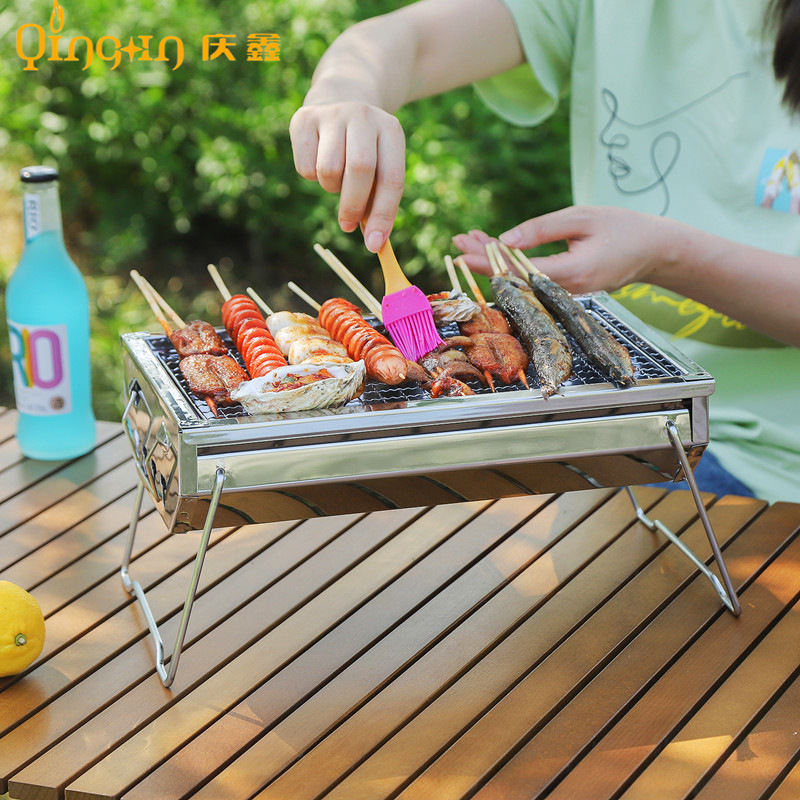 De Acero inoxidable plegable de carbón barbacoa parrilla barbacoa suministros hogar al aire libre portátil camping barbacoa parrilla