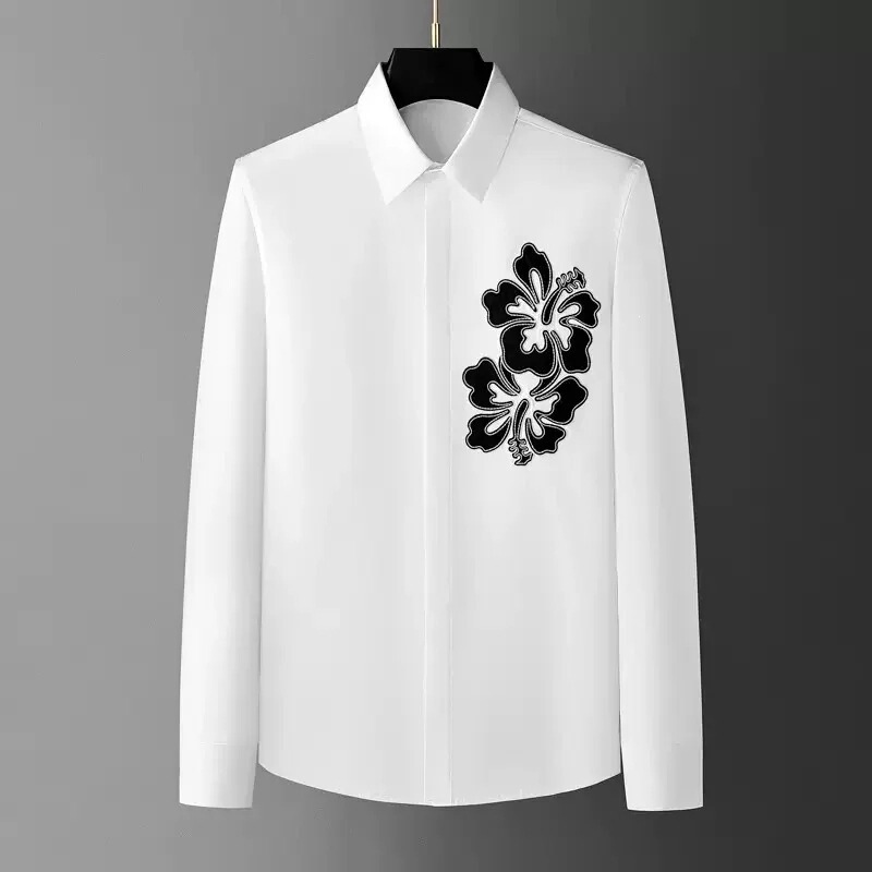 Men's Trendy Fashion Printed Long-Sleeve Shirts, Popular European and American Cross-Border Style Collared Shirts, Direct Supply from the Factory Men's Trendy Fashion Printed Long-Sleeve Shirts, Popular European and American Cross-Border Style Collared Shirts, Direct Supply from the Factory