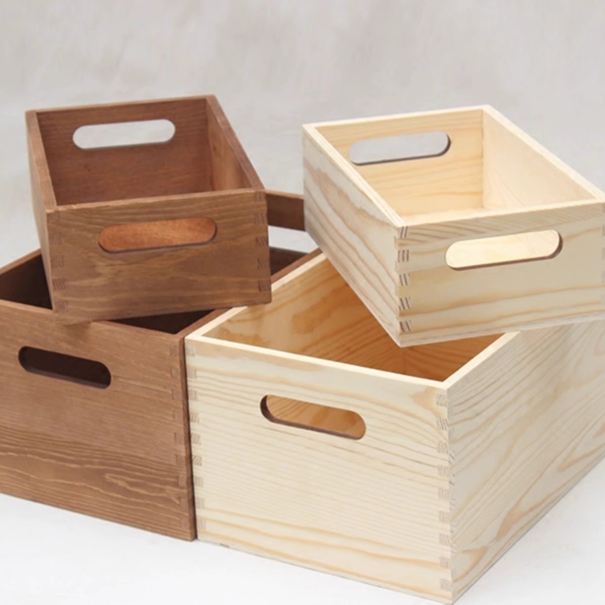 木框箱无盖大号桌面收纳箱创意实木工具箱杂物储物整理箱手提跨境