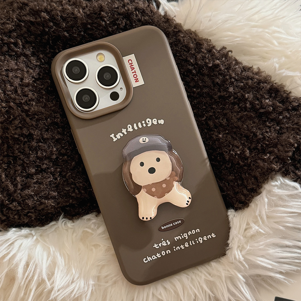 Cachorro tridimensional de dibujos animados de color sólido para Apple 16promax coreano 14/15 carcasa personalizada para teléfono móvil 15pro pareja