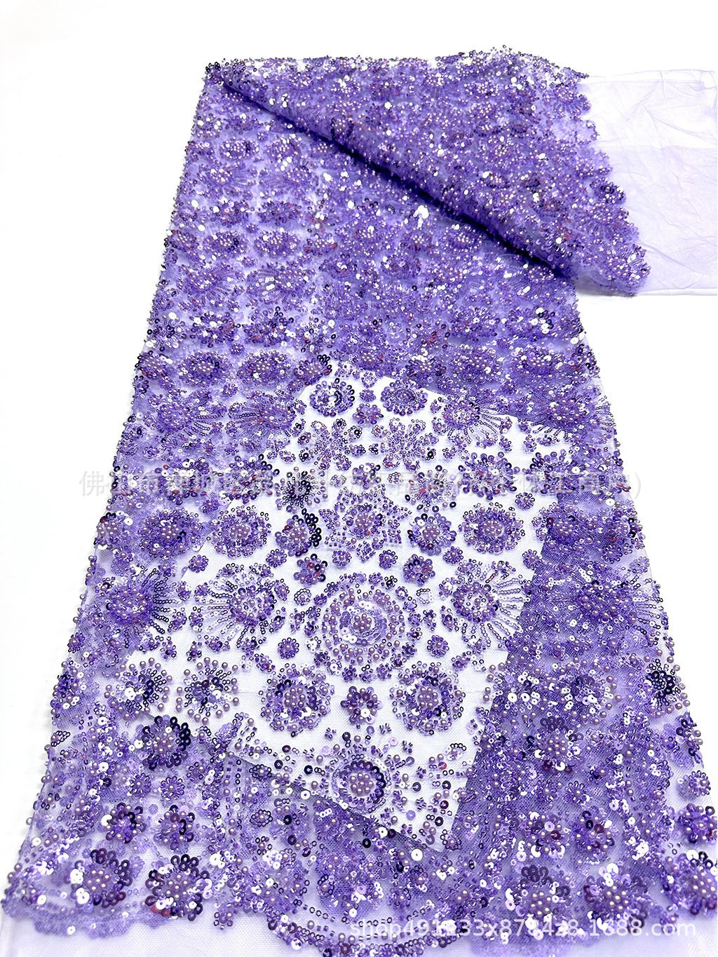 Redondo sol sequin clavado tela de malla de perlas vestido de boda de estilo nacional vestido de tela de banquete en stock