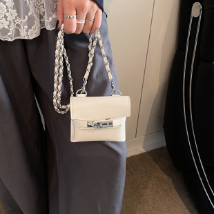 Niche Design Mini Chain Crossbody Bag Fashion Versatile Lipstick Bag Coin Purse Trendy Oil Wax Leather Kelly Earphone Bag