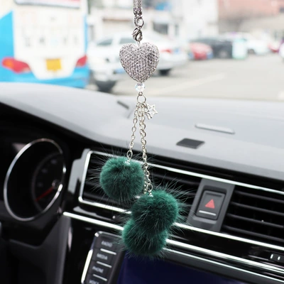 specializes in water supply mink, Car hanging - white-peach-heart-dark-green-mink-hair