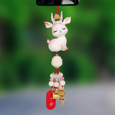 2026 New Model Safe Journey Car hanging - flower-rhyme-deer-pendant-sitting-sand-gold-red-peace