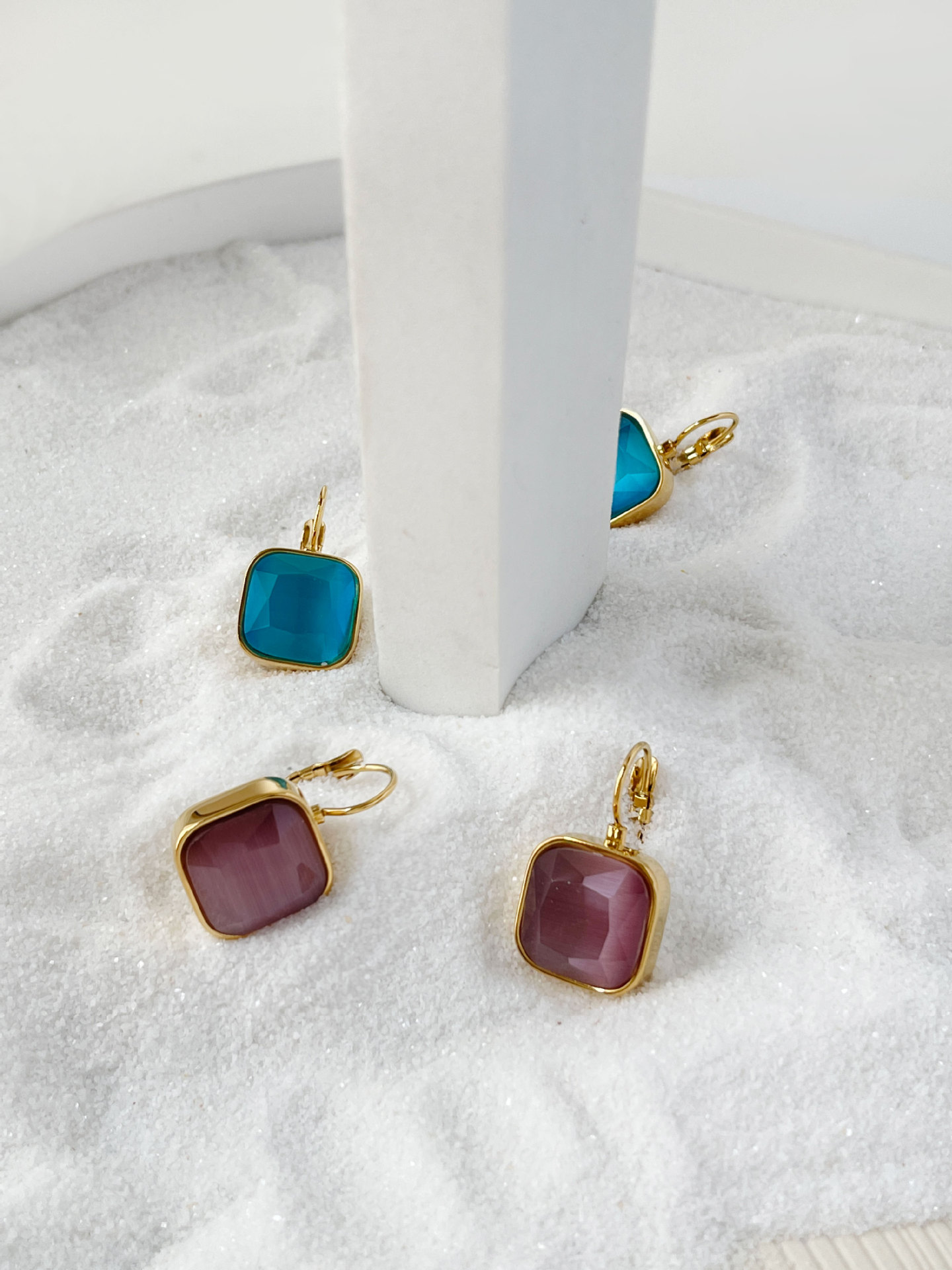 Simple Style Square Stainless Steel opal Plating Drop Earrings 1 Pair