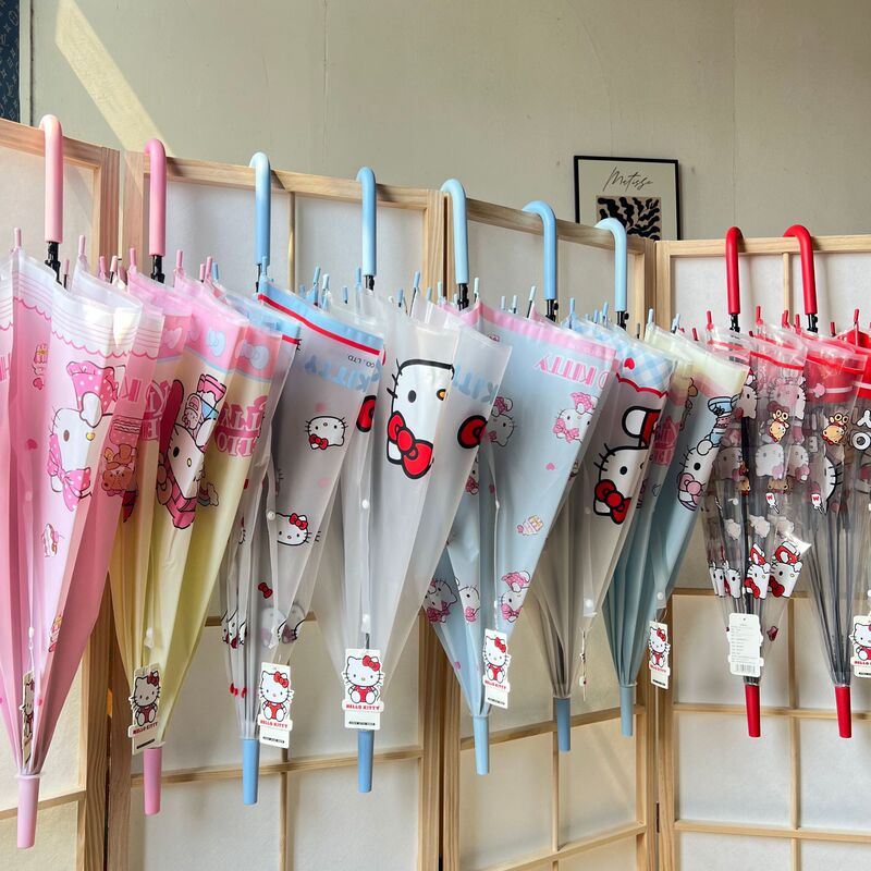 Authentic Hellokitty Hello Kitty Thickened Transparent Long-Handled Umbrella Automatic Female Cute Portable Children's Student Umbrella