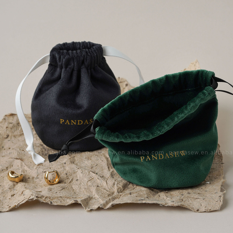 Pandasew印制logo薄款丽丝绒圆底束口袋收纳项链耳钉首饰抽绳袋|undefined