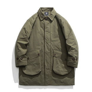 Winter Japanese Style Retro Ami Kaji Military Style Tooling Cotton Coat Jacket Men's and Women's Loose Thickened Mid-length Cotton Coat