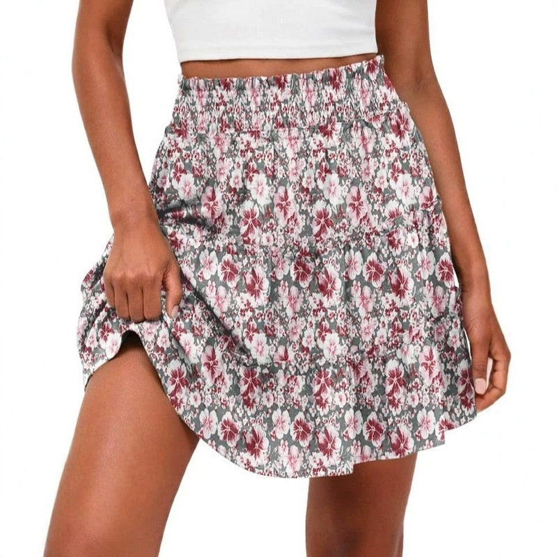 Cross-Border European and American Women's Clothing, Large Skirt, Comfortable, Casual, Vacation, Pleated, Ruffled, Solid Color, Elastic Waist, Anti-Exposure Skirt