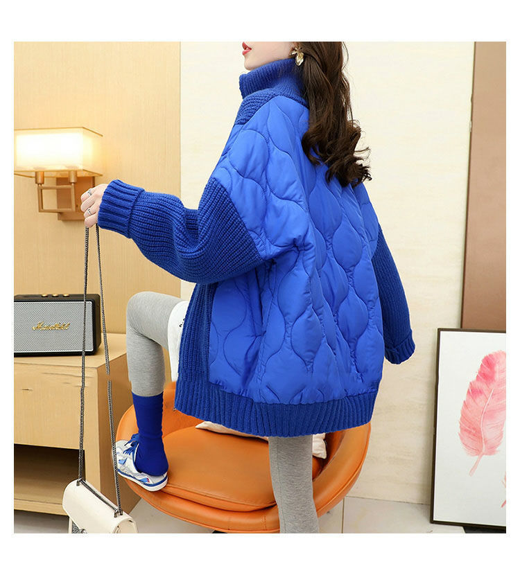 Blå stickad kofta för dam oversize vinter cardigan tröja_voghion.com