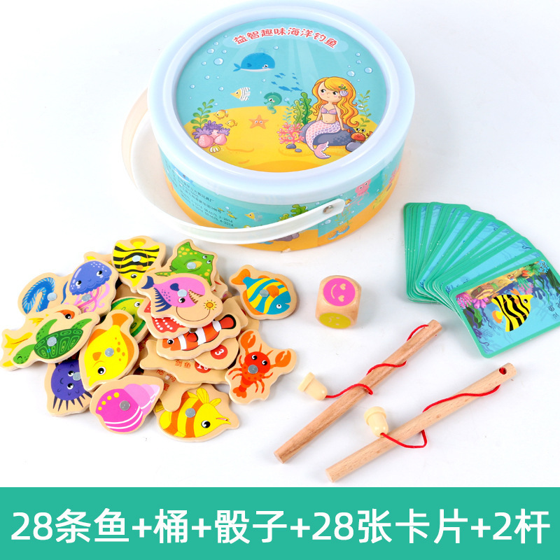 Suministro directo de fábrica barril de pesca de madera de pesca magnética juguetes niño bebé manos-en padre-hijo juego niño enseñanza ayudas